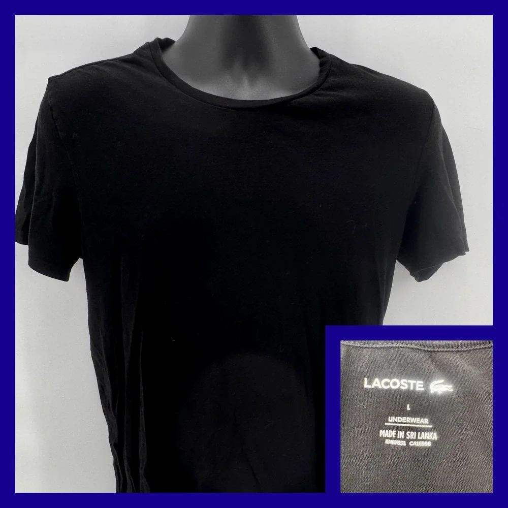 Lacoste Mens Black Crew Neck T Shirt Underwear Size L Made in‎ Sri Lanka